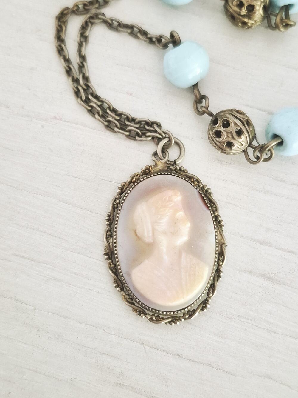 Antique Coral Victorian Cameo Necklace